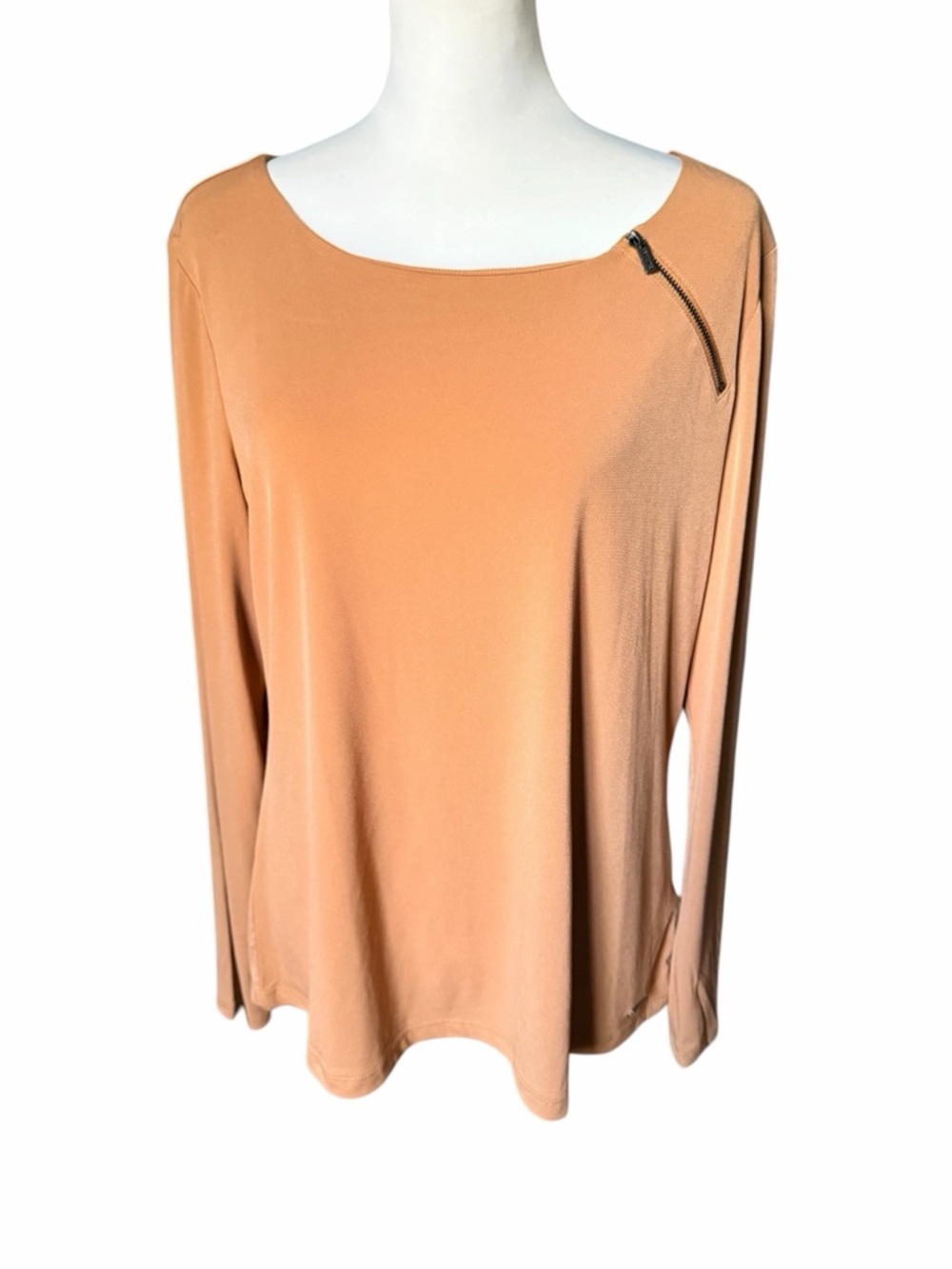 Calvin Klein Light Brown Long Sleeve Top with Zip Accent Size XL
